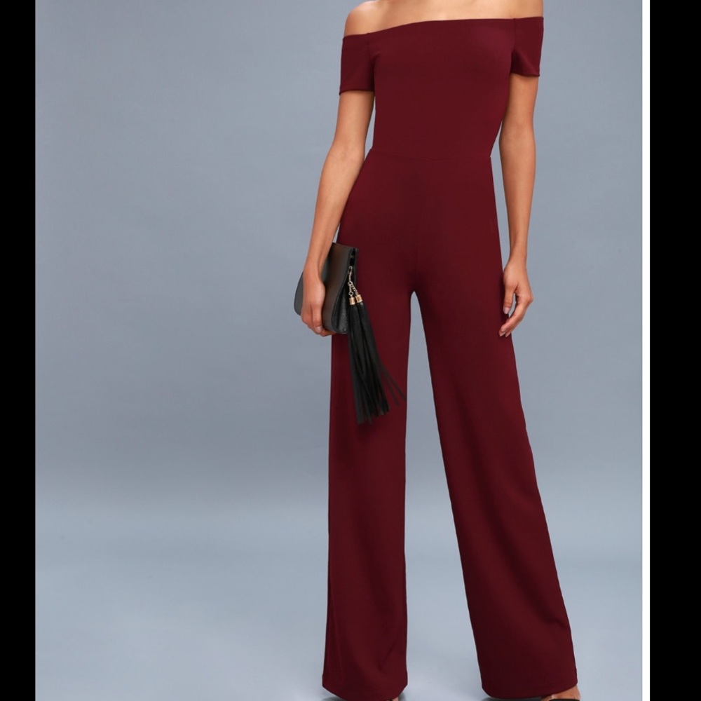 Burgundy off shoulder jumpsuit